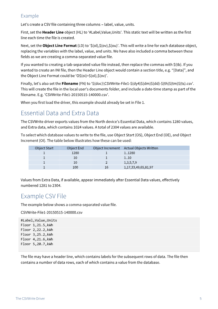 Preview thumbnail of page 5 of the CSVWrite Driver Manual PDF document.